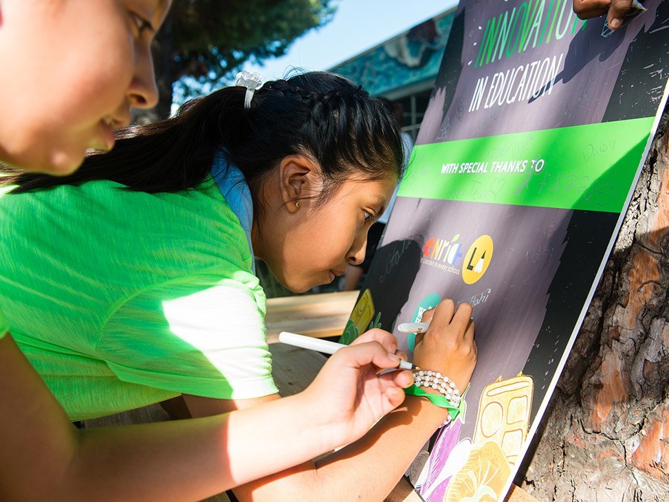 writing notes on a poster